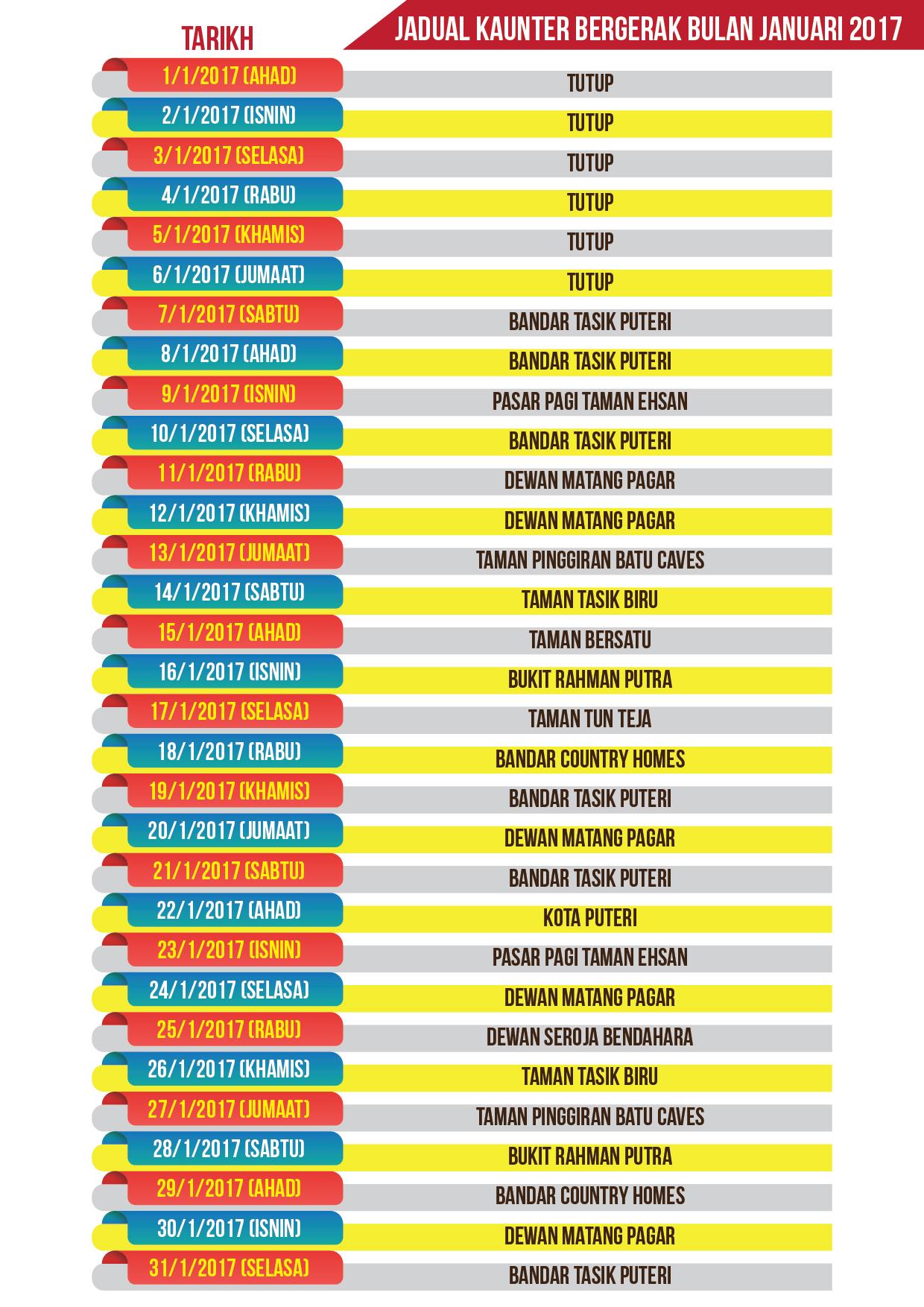 Jadual Kaunter Bergerak Januari Dan Februari 2017 Portal Rasmi Majlis Perbandaran Selayang Mps