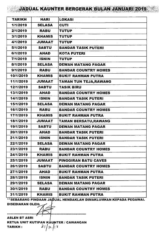 Jadual Kaunter Bergerak Januari & Februari 2019 Portal Jadual Kaunter Bergerak Januari & Februari 2019 Portal