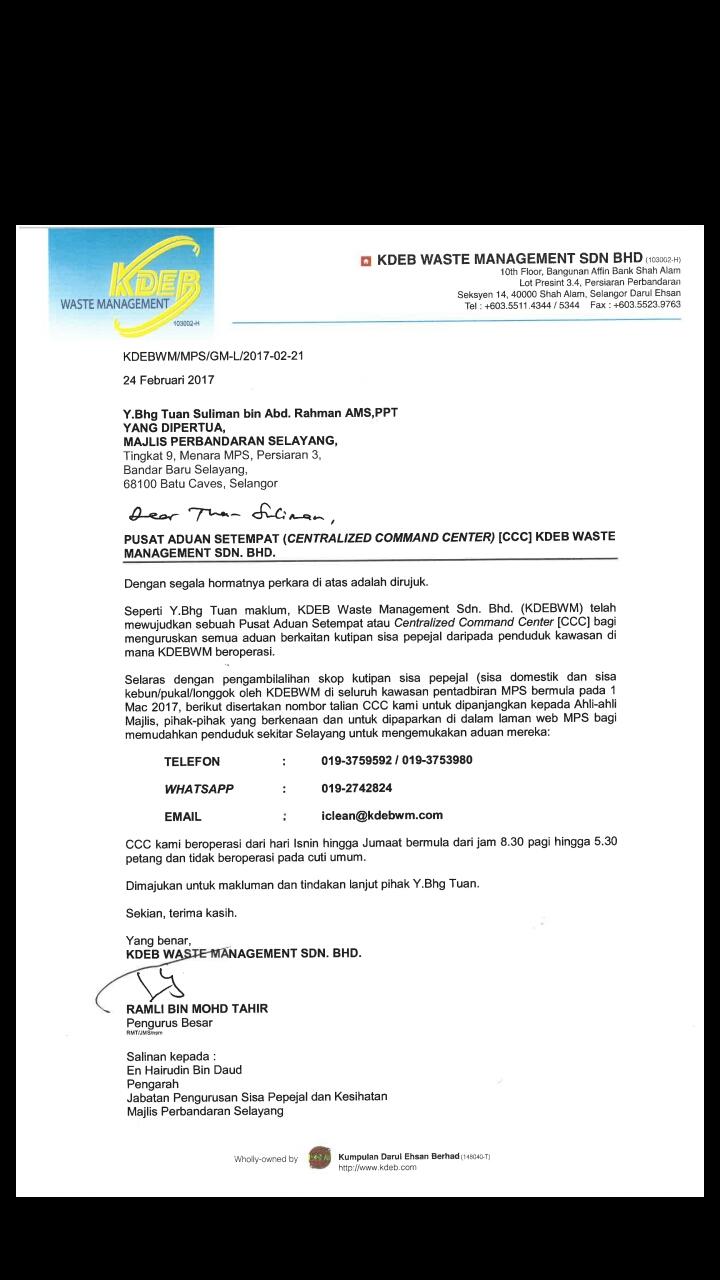 Contoh Surat Rasmi Kepada Majlis Daerah Contoh Surat Aduan Kepada Majlis Perbandaran / Contoh Surat Rasmi Aduan
